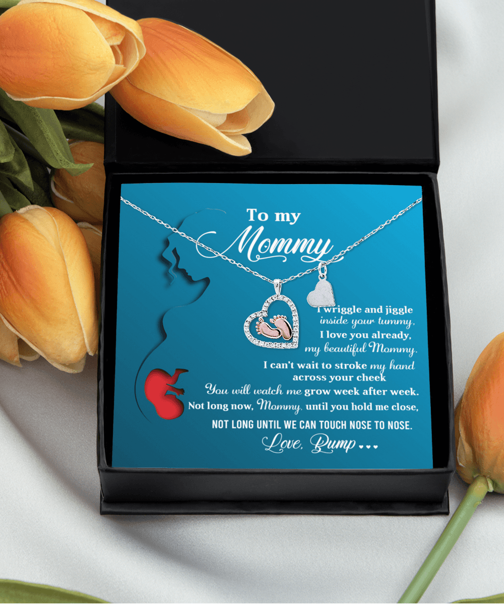 New Mom Gift Baby Feet Charm Necklace Not Long Now Until You can Hold Me Close - Mallard Moon Gift Shop