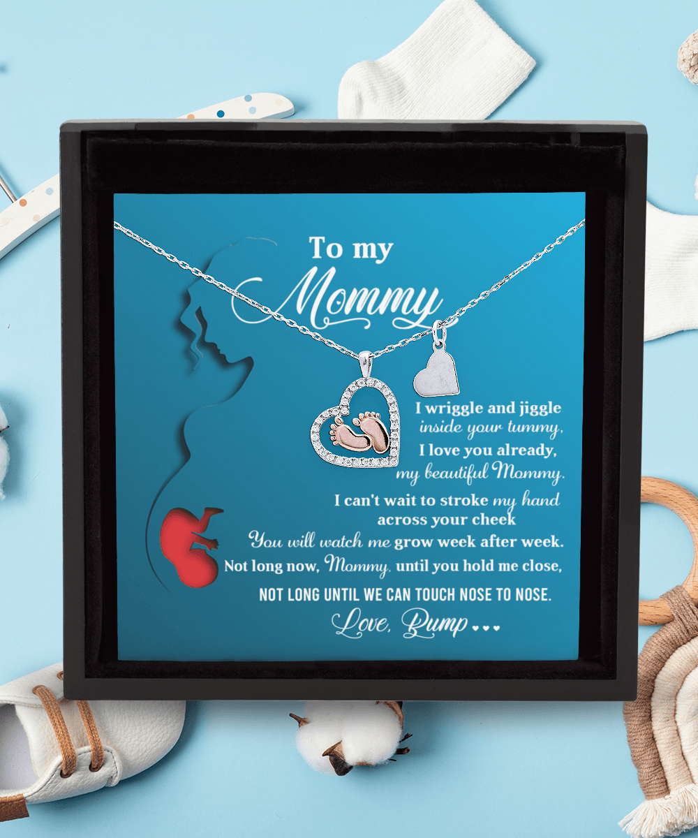 New Mom Gift Baby Feet Charm Necklace Not Long Now Until You can Hold Me Close - Mallard Moon Gift Shop