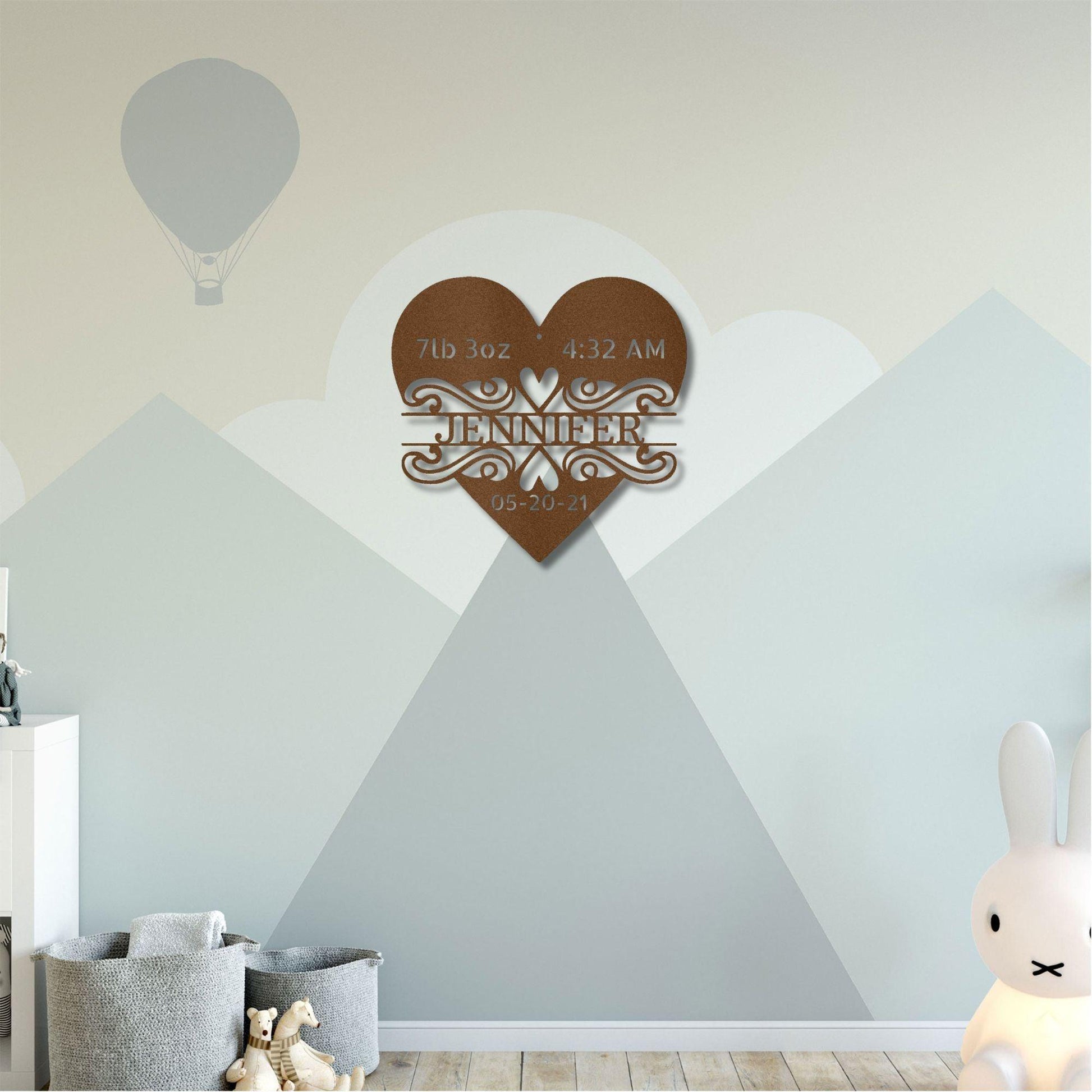 Newborn Baby Love Monogram Personalized Indoor Outdoor Steel Wall Sign Art - Mallard Moon Gift Shop