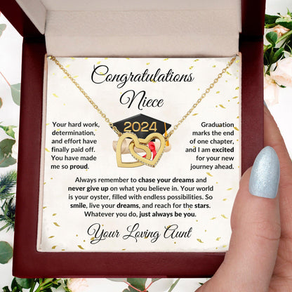 Niece Jewelry Graduation Class of 2024 Personalized Interlocking Hearts Pendant Necklace with Heartfelt Message and Gift Box