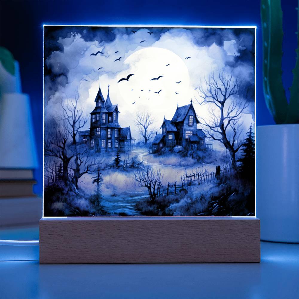 Nightshade Nook: Spooky Halloween Mansion Acrylic Plaque - Mallard Moon Gift Shop