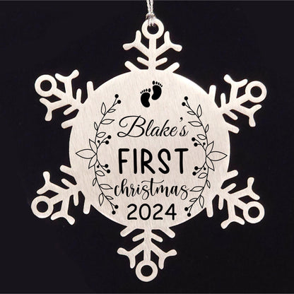 Baby's First Christmas 2024 Laser Engraved Stainless Steel Snowflake Ornament