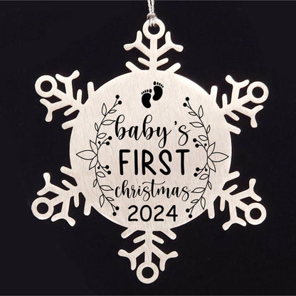 Baby's First Christmas 2024 Laser Engraved Stainless Steel Snowflake Ornament