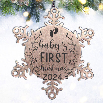 Baby's First Christmas 2024 Laser Engraved Stainless Steel Snowflake Ornament