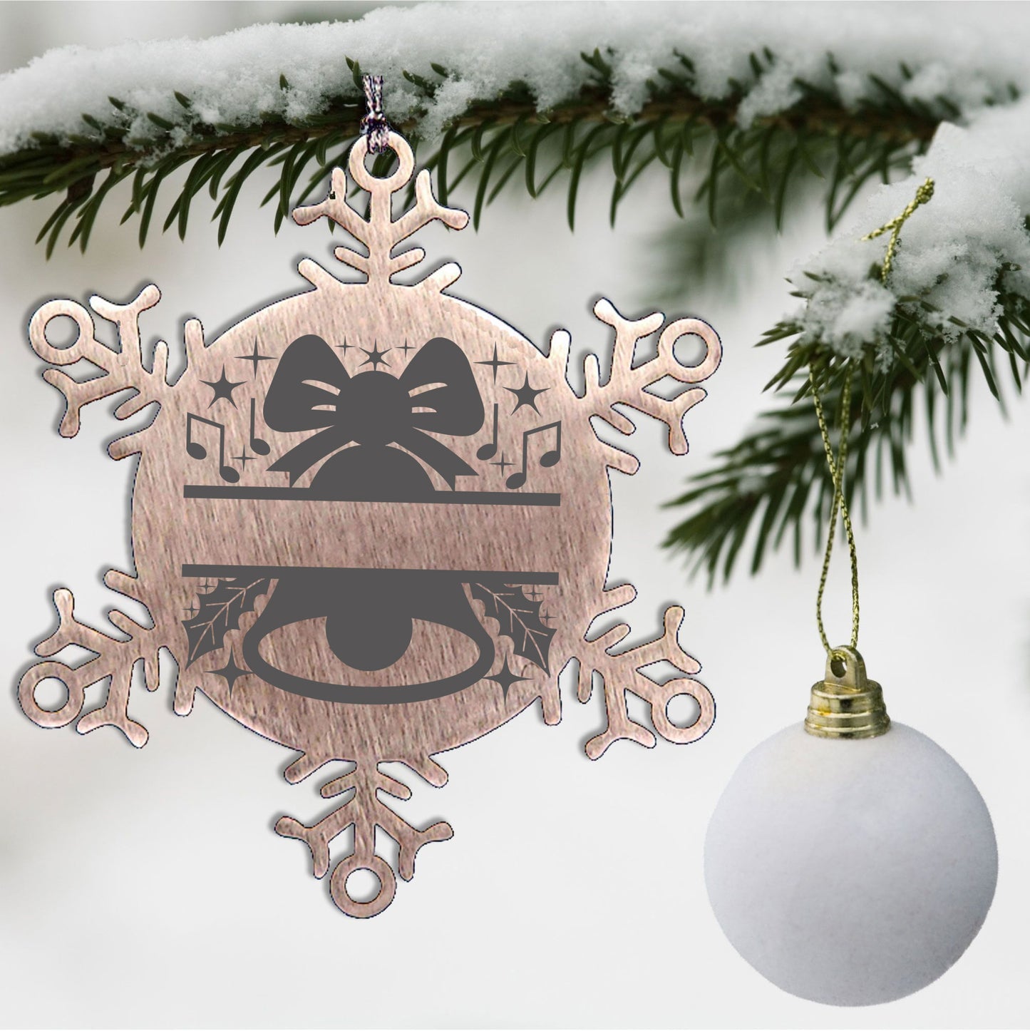 Personalized Snowflake Tree Ornament Christmas Bell Family Name Laser Engraved Stainless Steel