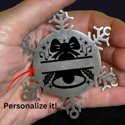 Personalized Snowflake Tree Ornament Christmas Bell Family Name Laser Engraved Stainless Steel
