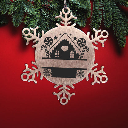 Personalized Snowflake Tree Ornament Family Name Laser Engraved Stainless Steel Gingerbread House