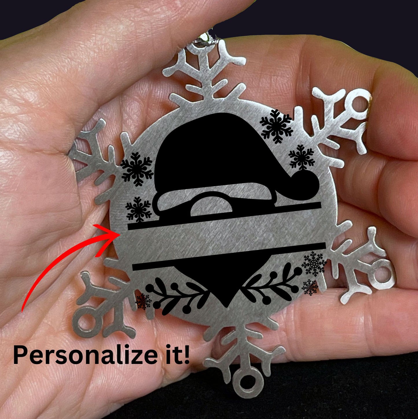 Personalized Family Name Santa Claus Laser Engraved Stainless Steel Snowflake Tree Ornament