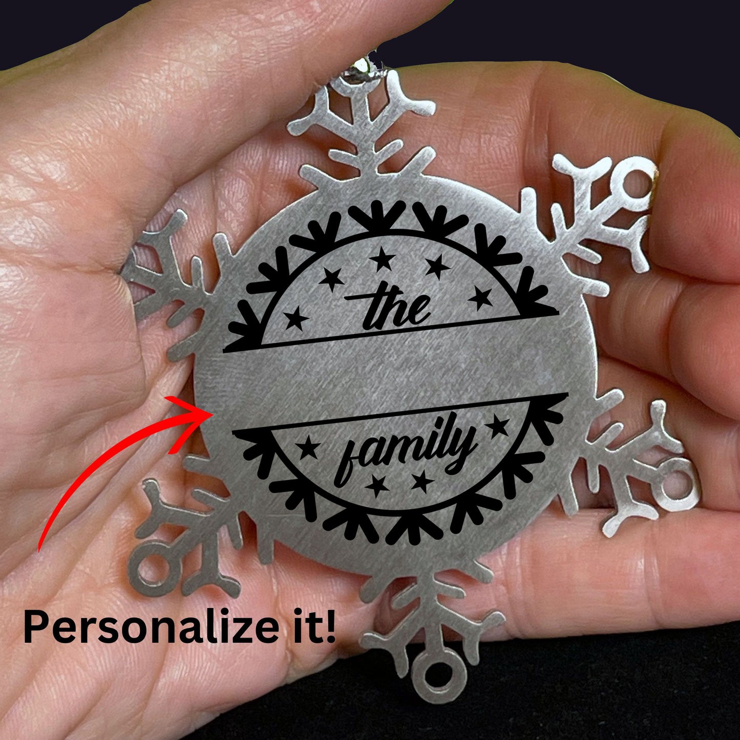 Personalized Family Name Snowflake Stainless Steel Engraved Ornament