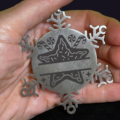 Personalized Snowflake Christmas Star Cookie Tree Ornament Family Name Laser Engraved Stainless Steel