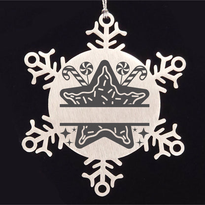 Personalized Snowflake Christmas Star Cookie Tree Ornament Family Name Laser Engraved Stainless Steel