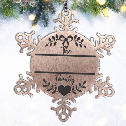 Personalized Family Name Laser Engraved Stainless Steel Snowflake Tree Ornament