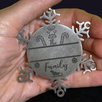 Personalized Ornament Family Name Laser Engraved Stainless Steel Snowflake Candy Canes Tree Ornament