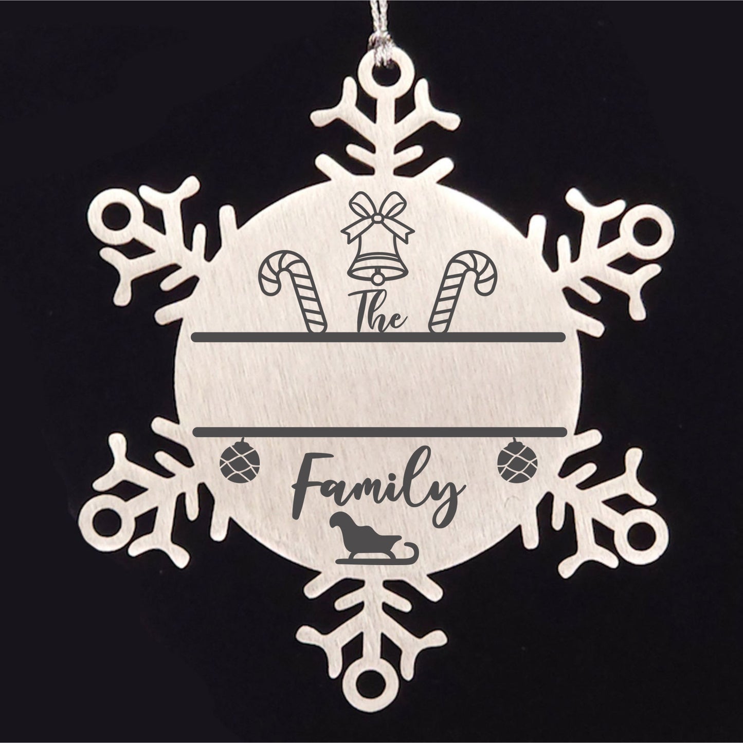 Personalized Ornament Family Name Laser Engraved Stainless Steel Snowflake Candy Canes Tree Ornament
