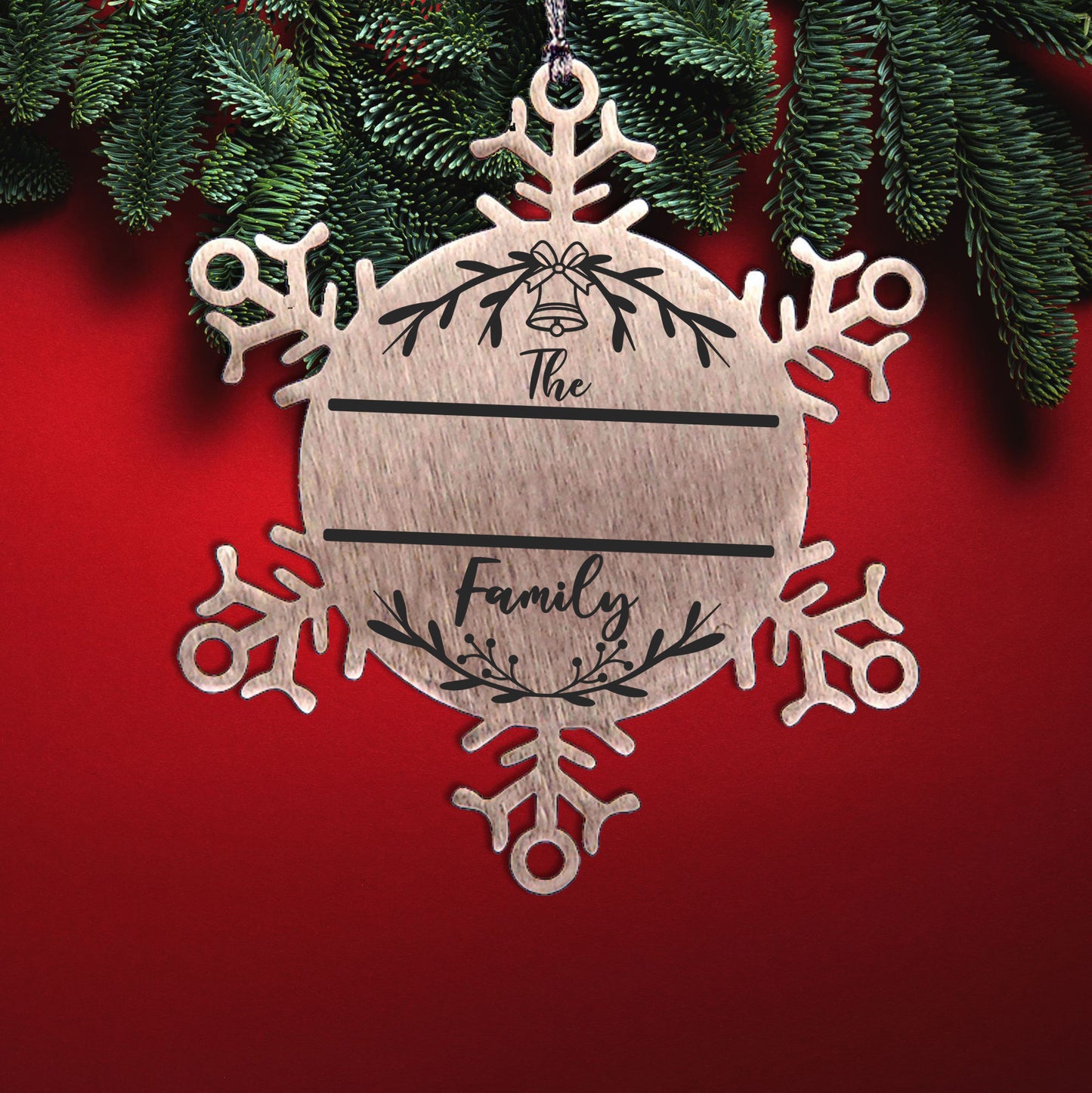 Personalized Snowflake Family Name Laser Engraved Stainless Steel Tree Ornament