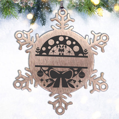Personalized Snowflake Wreath Tree Ornament Family Name Laser Engraved Stainless Steel