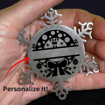 Personalized Snowflake Wreath Tree Ornament Family Name Laser Engraved Stainless Steel