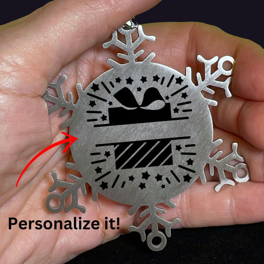 Personalized Family Name Present Laser Engraved Stainless Steel Snowflake Tree Ornament