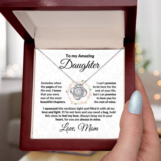 To My Amazing Daughter - I Promise - Love Knot Necklace with Message Card and Gift Box