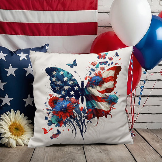 American Flag Patriotic Butterfly Indoor-Outdoor Pillow