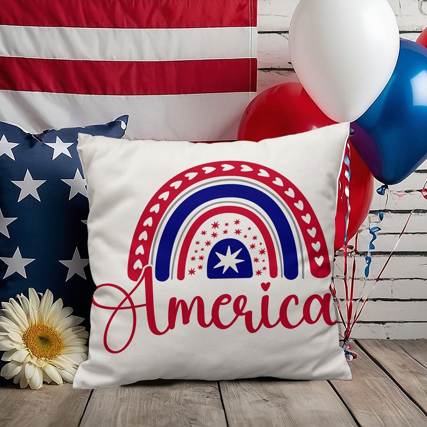 America Red White Blue Rainbow Patriotic Indoor-Outdoor Pillow