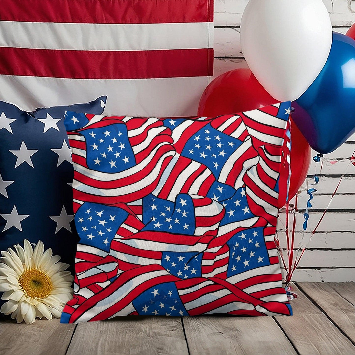 Patriotic American Flags Indoor-Outdoor Printed Pillow