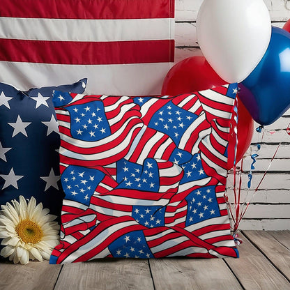 Patriotic American Flags Indoor-Outdoor Printed Pillow