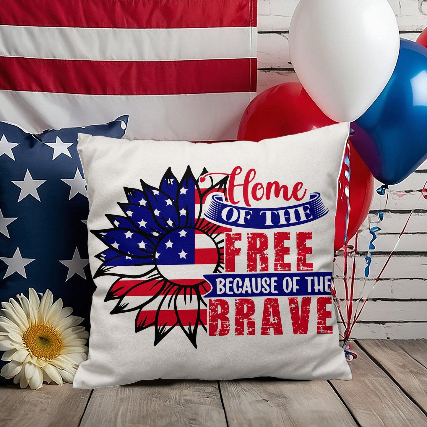 Home of the Free Because of the Brave Patriotic Indoor-Outdoor Pillow