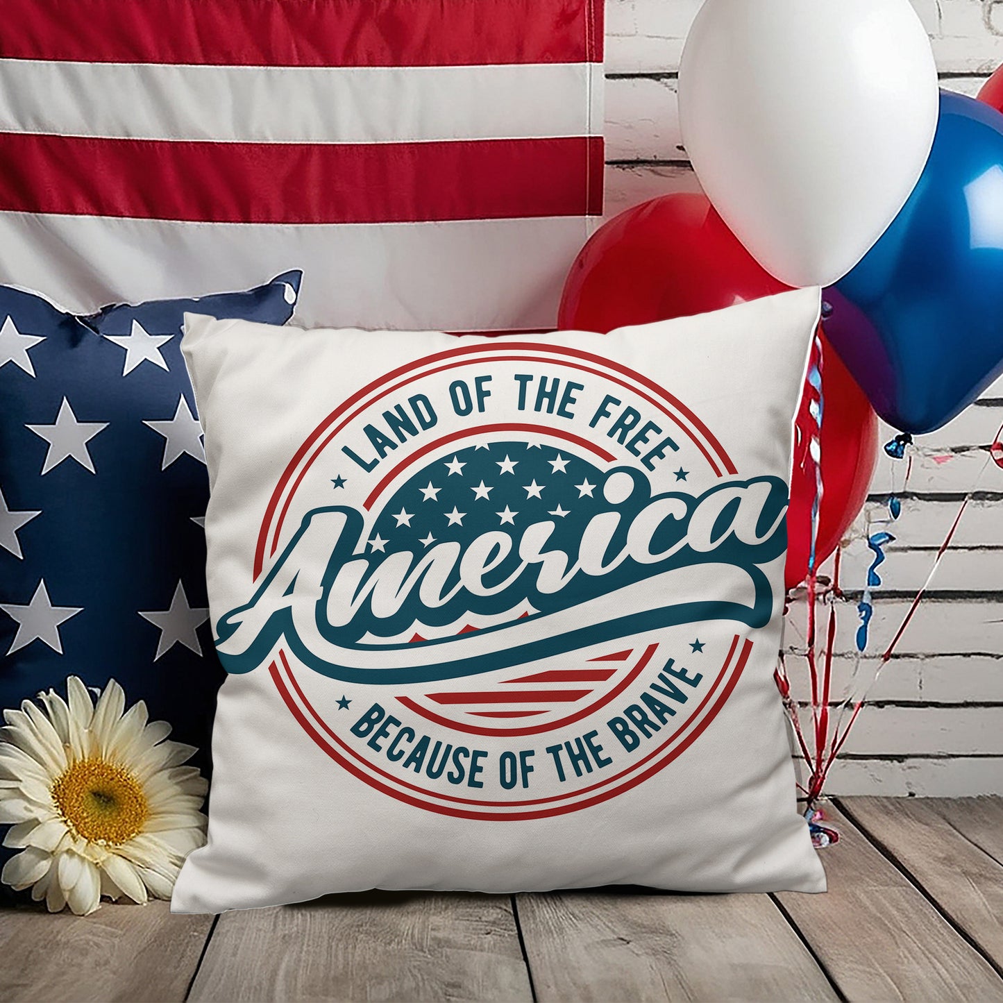 America Land of the Free Patriotic Indoor-Outdoor Pillow