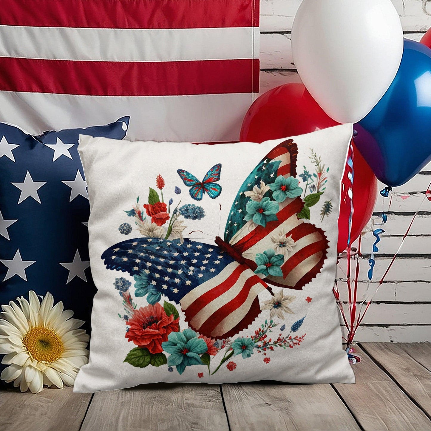 Butterfly Bouquet Patriotic Indoor-Outdoor Pillow