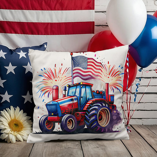 Tractor Fourth of July Parade Patriotic Indoor-Outdoor Pillow