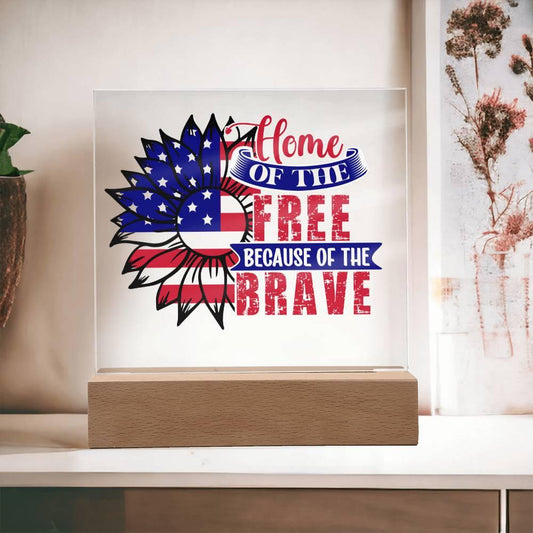 Patriotic Sunflower Home of the Free Because of the Brave Acrylic Plaque - Mallard Moon Gift Shop