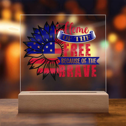 Patriotic Sunflower Home of the Free Because of the Brave Acrylic Plaque - Mallard Moon Gift Shop