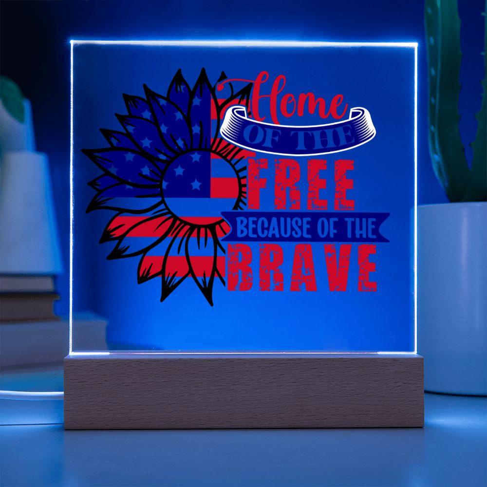 Patriotic Sunflower Home of the Free Because of the Brave Acrylic Plaque - Mallard Moon Gift Shop