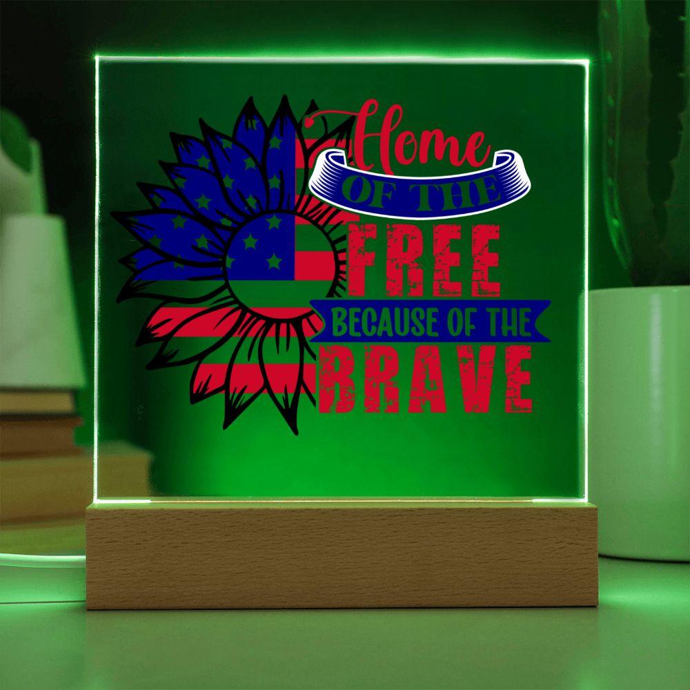 Patriotic Sunflower Home of the Free Because of the Brave Acrylic Plaque - Mallard Moon Gift Shop