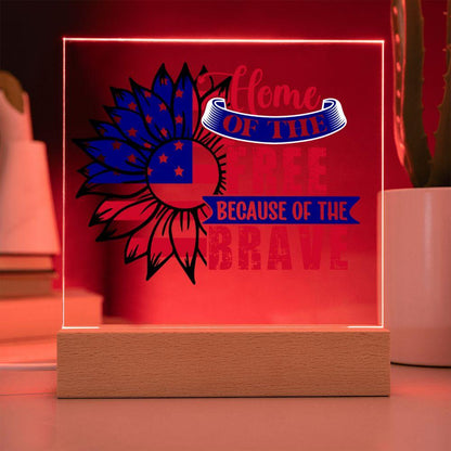 Patriotic Sunflower Home of the Free Because of the Brave Acrylic Plaque - Mallard Moon Gift Shop