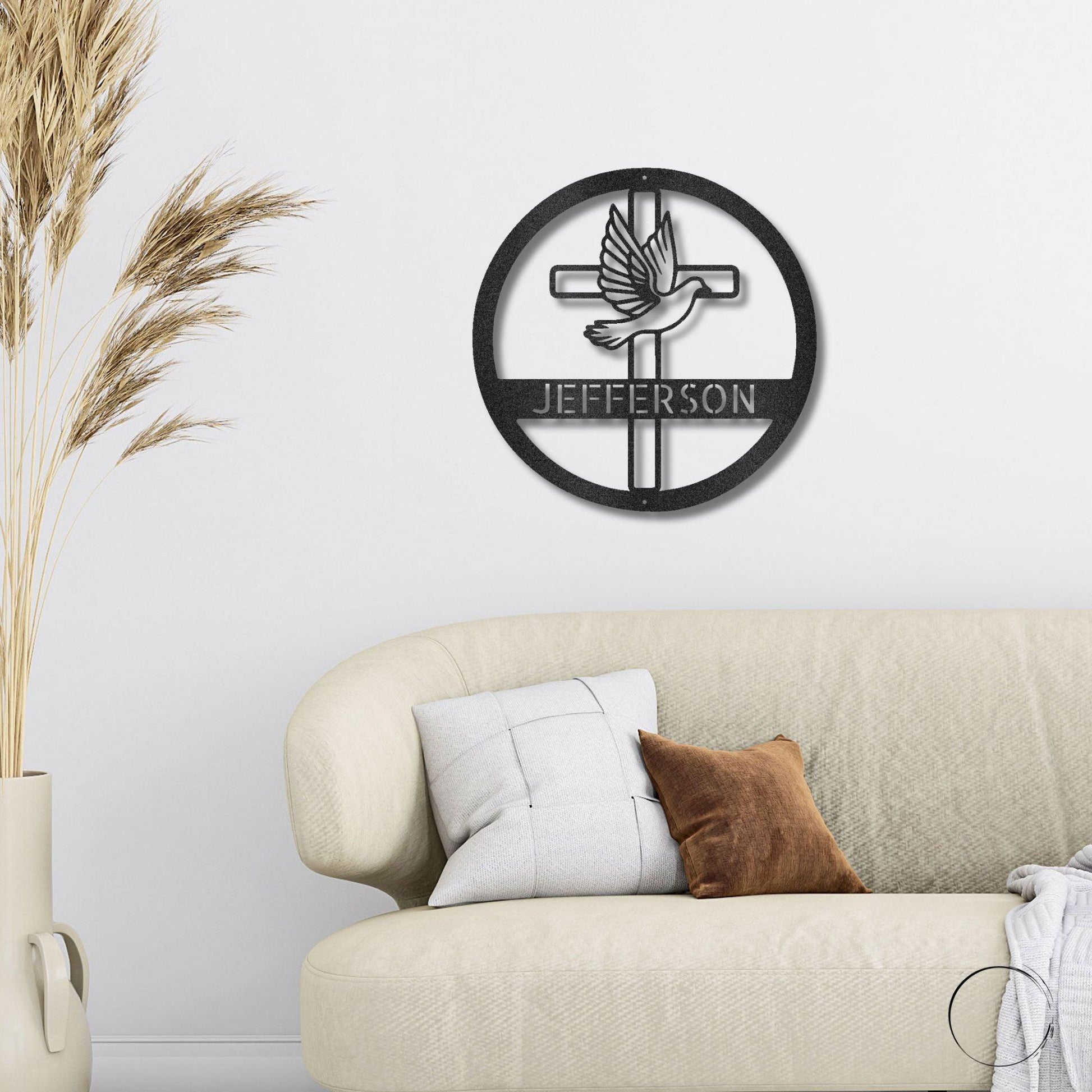 Personalized Christian Dove and Cross Metal Wall Art - Mallard Moon Gift Shop