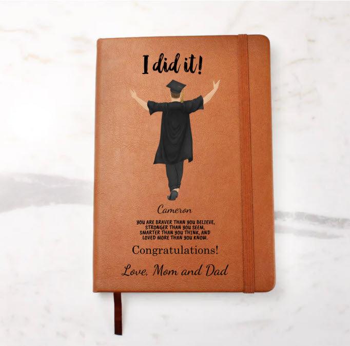 Personalized Male or Female Graduate Leather Journal - Mallard Moon Gift Shop