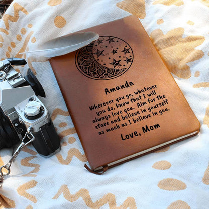 Personalized Moon and Stars I Believe in You Graphic Leather Journal - Mallard Moon Gift Shop