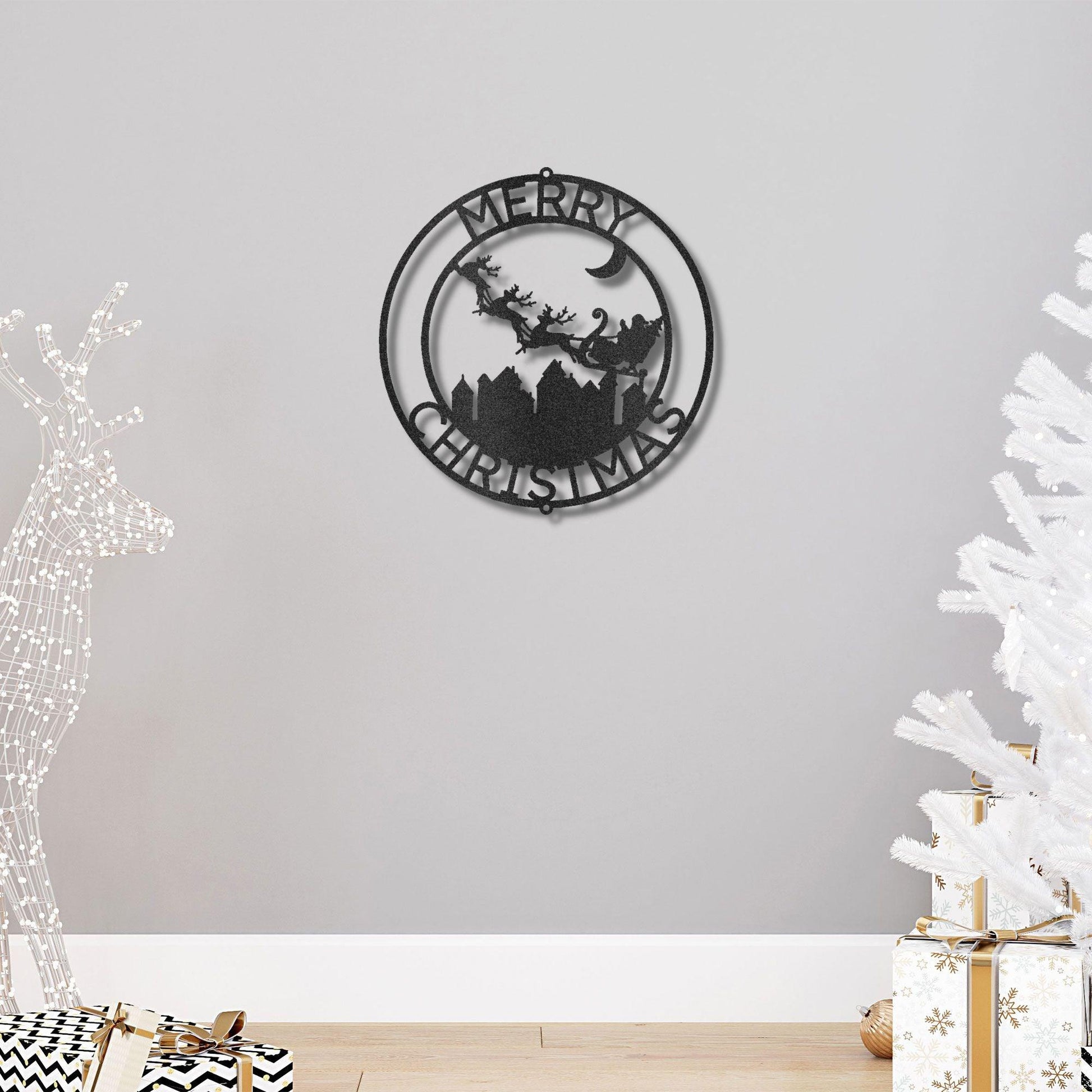 Personalized Santa's Sleigh Custom Name Christmas Holiday Metal Art Wall Sign - Mallard Moon Gift Shop