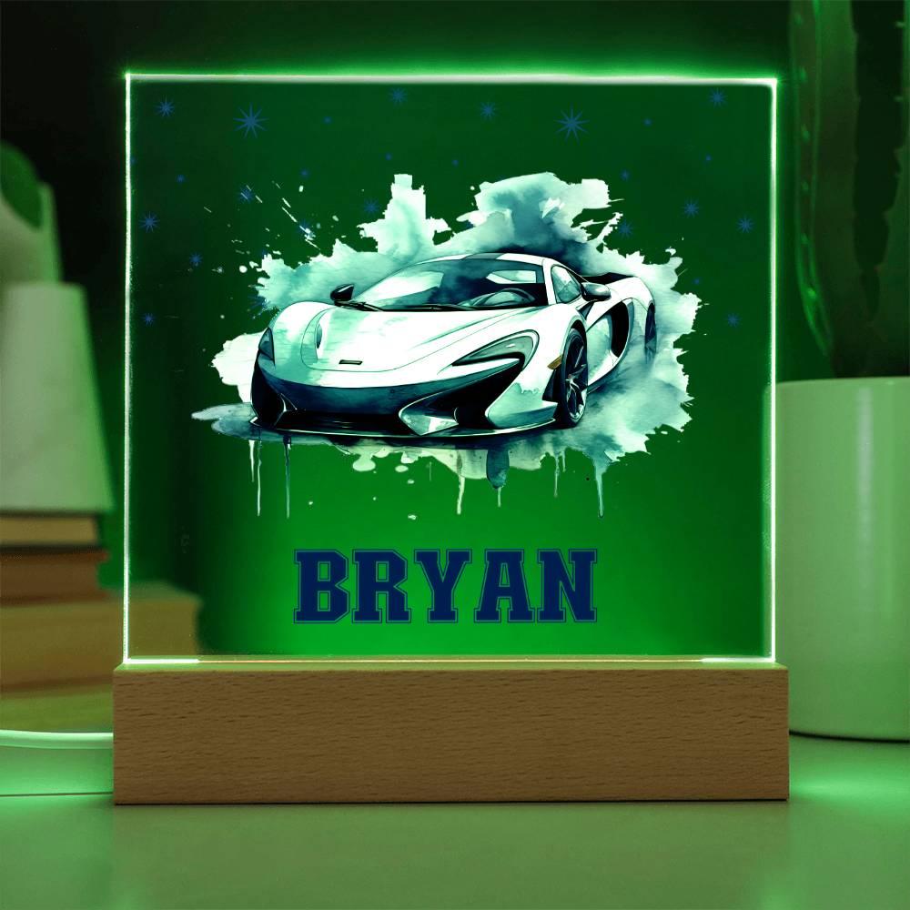 Personalized Sports Car Acrylic Plaque - Nightlight Room Decor - Mallard Moon Gift Shop