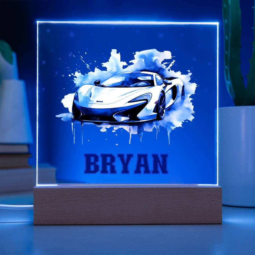 Personalized Sports Car Acrylic Plaque - Nightlight Room Decor - Mallard Moon Gift Shop