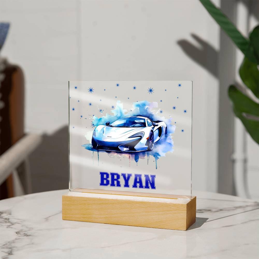 Personalized Sports Car Acrylic Plaque - Nightlight Room Decor - Mallard Moon Gift Shop