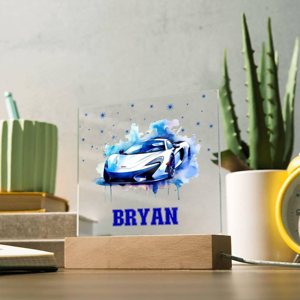 Personalized Sports Car Acrylic Plaque - Nightlight Room Decor - Mallard Moon Gift Shop