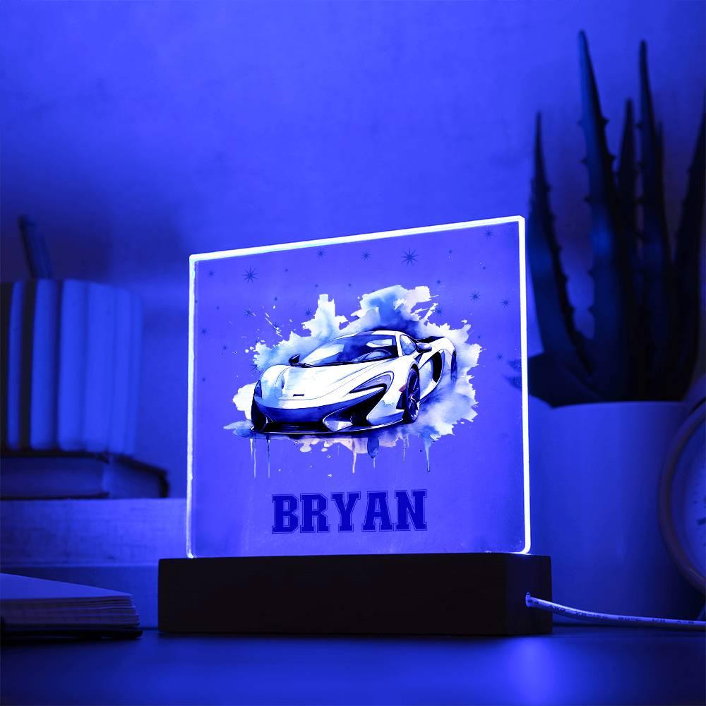 Personalized Sports Car Acrylic Plaque - Nightlight Room Decor - Mallard Moon Gift Shop