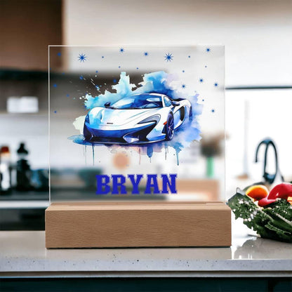 Personalized Sports Car Acrylic Plaque - Nightlight Room Decor - Mallard Moon Gift Shop