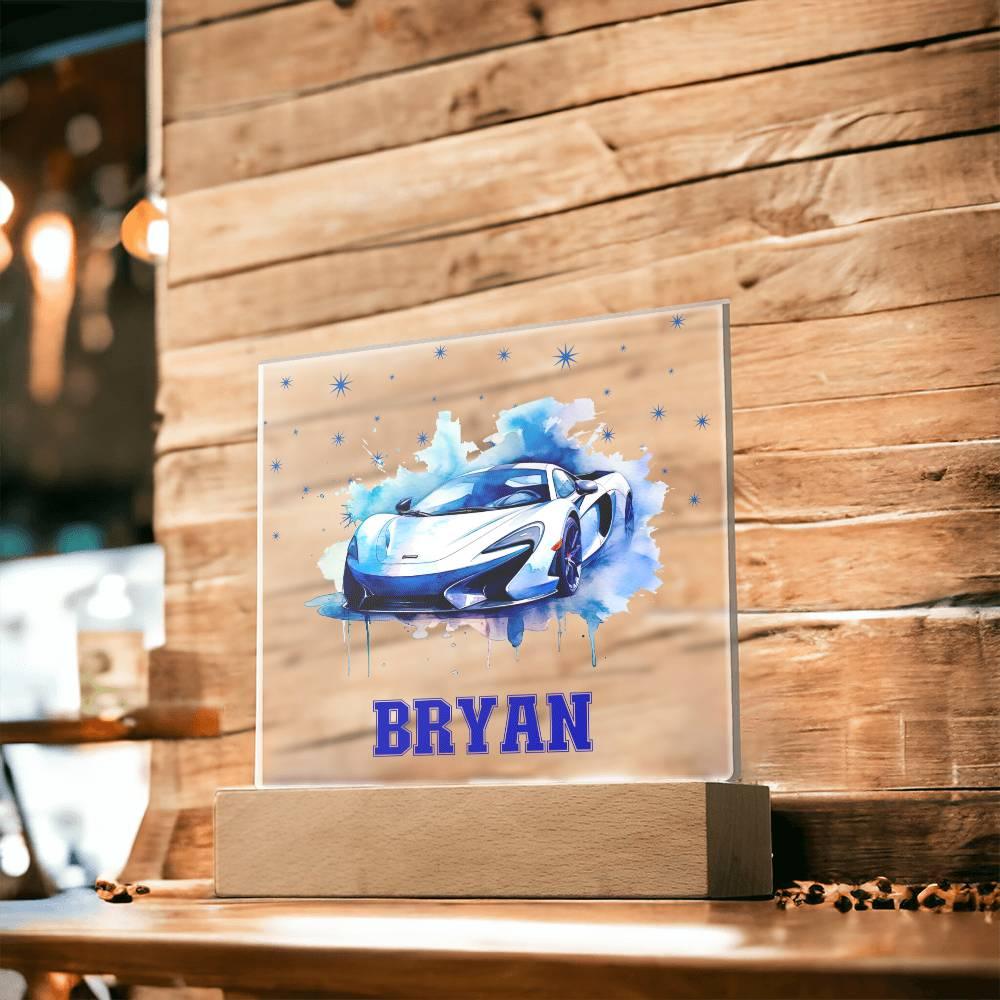 Personalized Sports Car Acrylic Plaque - Nightlight Room Decor - Mallard Moon Gift Shop