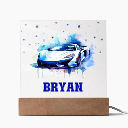 Personalized Sports Car Acrylic Plaque - Nightlight Room Decor - Mallard Moon Gift Shop