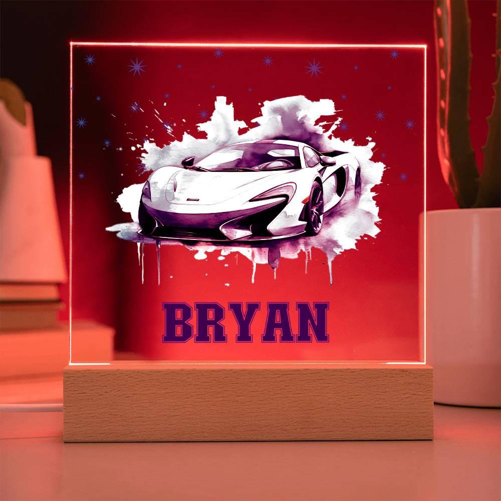 Personalized Sports Car Acrylic Plaque - Nightlight Room Decor - Mallard Moon Gift Shop