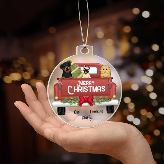 Pet Christmas Truck Personalized Acrylic Keepsake Ornament - Mallard Moon Gift Shop